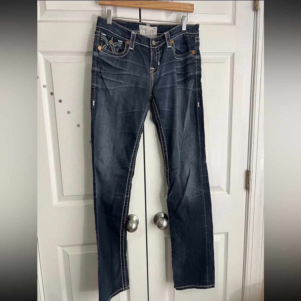 Big Star Nina Straight Jeans Womens 28L Dark Wash Stretch Denim Distress…
